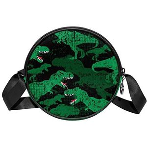Ronde Crossbody Tas Messenger Bag Portemonnee voor Vrouwen Dinosaurus Groen Zwart, Meerkleurig, 6.7x6.7x2.3 in, Sling Rugzakken