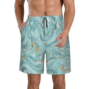 JIAWUJYNB Azuriet blauwgroen en folie goud olie marmer patroon print heren strandshorts zomer shorts met sneldrogende technologie, lichtgewicht en casual, Wit, XL