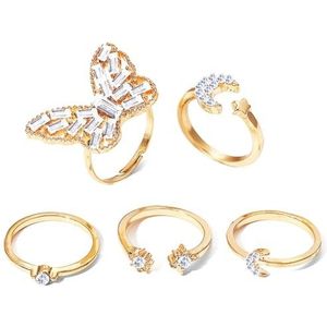 BOSREROY Retro strass elegantie: sieraden legering gezamenlijke 5 stuks ringen voor vrouwen, 4, niet-edelmetaal, geen edelsteen, 4, Niet-edelmetaal, Geen edelsteen