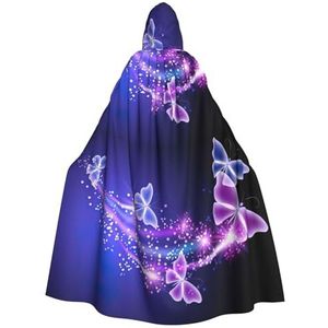 Womens Mens volledige lengte carnaval cape met capuchon cosplay kostuums mantel, 185 cm vlinder paars 1