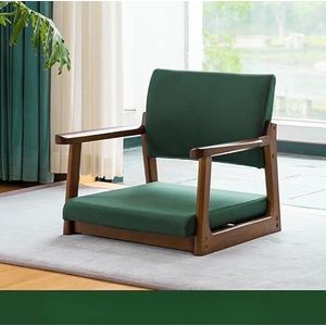 FZDZ Japanse massief houten tatami-stoel zonder poten met armleuningen rugleuning vloerstoel comfortabel kussen lage kruk geschikt voor raam, kantoor, thuis (H)