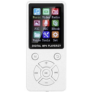 MP3-MP4-speler, draagbare 1,8-inch HiFi-stereogeluid MP3-muziekspeler 8 GB Bluetooth 4.2 audio-video e-book reader voor MP3-MP4-spelers, 32 G-geheugenkaart, tactische knoppen met acht diagrammen (wit)