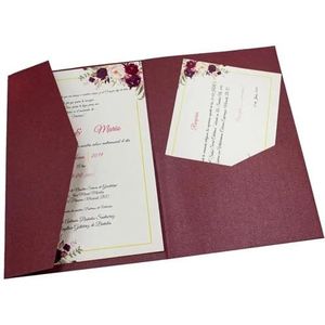 Bruiloft uitnodigingskaarten 50 Rose Laser Cut Tri-fold bruiloft uitnodiging kaarten kit zak uitnodiging envelop (kleur: parel bordeaux, maat: omslag en envelop)