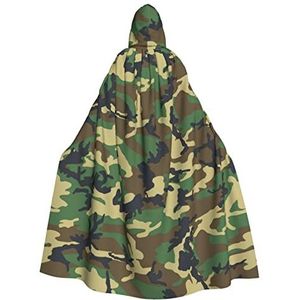 MQGMZ Groene militaire camouflageprint unisex mantel met capuchon, feest, carnaval, vampierkostuum, heksenkostuum, Halloween-decoratie