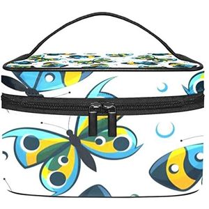Blauwe vlinders make-up organizer tas, reismake-up tas organizer case draagbare cosmetische tas voor vrouwen en meisjes toiletartikelen, Meerkleurig, 22.5x15x13.8cm/8.9x5.9x5.4in