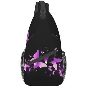 EdWal Cartoon melk koe print sling rugzak crossbody tas, borsttas dagrugzak cross body tas voor buitenshuis wandelen reizen, Vlinder Paars2, Eén maat