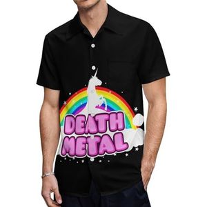 Eenhoorn Death Metal Casual herenoverhemden met korte mouwen en zak, zomer, strand, blouse, top, XS
