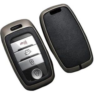 Autosleutel beschermhoes Legering Lederen Auto Afstandsbediening Smart Key Case Cover Voor Rio Voor Rio5 Voor Sportage Voor Ceed Voor Cerato K3 KX3 K4 K5 Sleutel Shell(Schwarz)