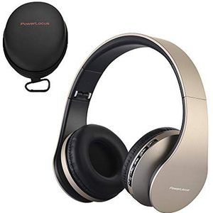 Bluetooth Koptelefoons, PowerLocus draadloze Over-Ear Koptelefoon Inklapbaar, Met microfoon, Micro SD slot, FM Radio, draadloze en kabel Koptelefoon voor Smartphone, Tablets, Laptops, TV (Goud)