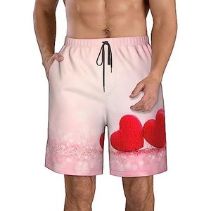 PHTZEZFC Rood hartje roze glitter print strandshorts voor heren - lichtgewicht, sneldrogend trekkoord zwembroek met zakken, Wit, M