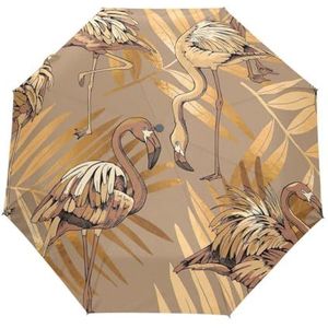 GAIREG Exotic Gold Flamingo Palm Winddichte Reizen Paraplu Kleine Automatische Regen Paraplu voor Rugzak, Portemonnee, Auto