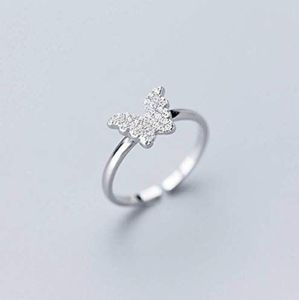 TYERY S925 Zilveren Ring, Vrouwelijke Koreaanse Persoonlijkheid Mode Vol Diamanten Vlinder Meisje Hart Open Hand Sieradens925 zilveren ring, Verstelbare opening
