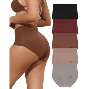 SECRET AROMA 5 stuks naadloos ondergoed voor dames, hoge taille, stretch, no-show, hipster slips, multipack S-XXL, 5 kleuren A, S