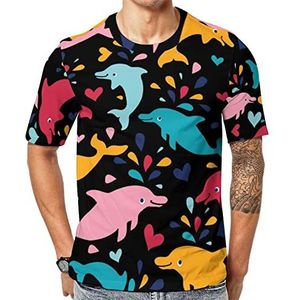 Kleurrijke Dolphins heren korte mouw grafisch T-shirt ronde hals print casual tee tops 6XL