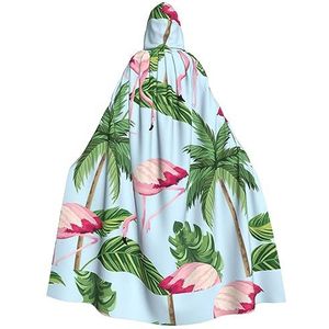 Womens Mens volledige lengte carnaval cape met capuchon cosplay kostuums mantel, 185 cm tropische flamingo's