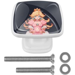 Voor Princess Peach Vierkante Ladetrekkers met schroeven (4 stuks) - ABS en glazen kasthandgrepen, 3,3 x 2,5 cm, moderne keuken- of badkamerhardware voor dressoirs, kasten en kasten-klassieke