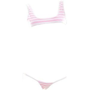 SINMIUANIME Vrouwen Japanse Stijl Anime Lingerie Sexy Blauw/Roze Gestreepte Micro Bikini Cosplay BH en Panty Set (203Roze)