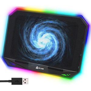 KLIM K21 + laptopkoeler met RGB -achtergrondverlichting + 11"" - 17"" + Gaming Notebook Cooler voor het bureau + USB -fan + zeer stabiel en stil + compatibel met Mac en PS4 + nieuwe