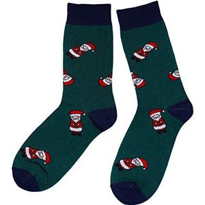 Weri Spezials Kerstsokken voor heren, van katoen, kleurrijke sokken met kerstmotieven, grappige kerstcadeaus, Donkergroen Kerstman, 39/42 EU