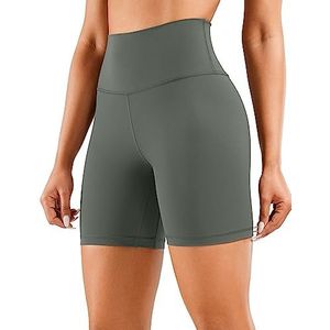 CRZ YOGA Yogashort Voor Dames Met Naakt Gevoel - 6 Inch Hoog Getailleerde Trainingsshorts Atletische Hardloopfietsbroek Grijze Salie S