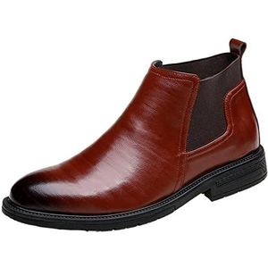 Chelsea Enkellaarsjes met ronde neus for heren Ronde gepolijste neus Eenvoudige lederen instapper Waterdicht Draagbaar Antislip Klassiek (Color : Brown, Size : 43 EU)