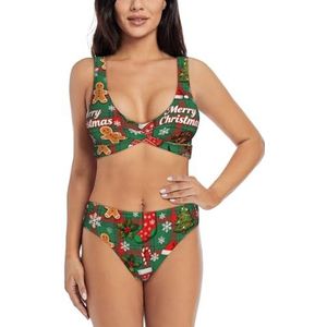 Zelinge Leuke Wrap Front Bikini Top en Hoge Taille Bottom Zomer Badpak Twist Front Badpak S-2XL, Kerst Groen Rood Geruit, S