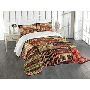 ABAKUHAUS Afrikaanse Bedsprei, Patchwork stijl Aziatische, Decoratieve Gewatteerde 3-delige Spreiset met 2 Kussenhoezen, 264 x 220 cm, Rood Groen Zwart