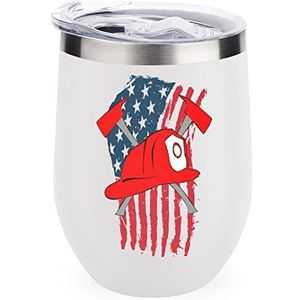 Brandweerbijl VS vlag herbruikbare koffiebekers roestvrij staal geïsoleerde reismok dubbelwandige wijnbeker witte stijl