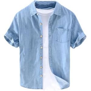 Dvbfufv Heren Denim Shirt Zomer Dunne Halve Mouw Casual T-Shirt Tops Losse Trendy Camping Denim Shirts Jas, Lichtblauw, M