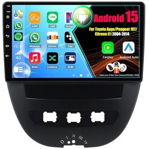 Android 15 2 Din Autoradio 9in Auto Stereo voor Toyota Aygo/Peugeot 107/Citroen C1 2004-2014 met Draadloze Carplay Android Auto Bluetooth GPS Navigatie(4Core(2+32GB))