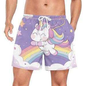 Wzzzsun Leuke Regenboog Baby Eenhoorn Paard Heren Zwembroek Board Shorts Sneldrogende Trunk met Zakken, Leuke mode, S