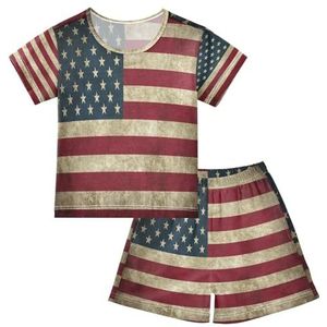 YOUJUNER Kinderpyjama-set vintage Amerikaanse vlag T-shirt met korte mouwen zomer nachtkleding pyjama lounge wear nachtkleding voor jongens meisjes kinderen, Meerkleurig, 14 jaar