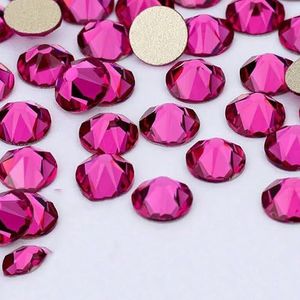 2088 DIY kristal nageldecoraties zonder hotfix, 8 grote en 8 kleine strass steentjes, platte achterkant, plaknagels voor nagelkunst, fuchsia, SS10-1440 stuks