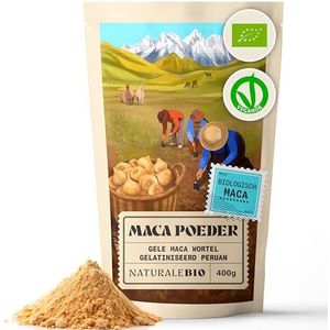 NaturaleBio Biologisch Peruaans Macapoeder 400 gram. Natuurlijk en zuiver maca in poeder, geproduceerd in Peru, gewonnen uit biologische Macawortel - Gegelatineerd