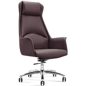Bureaustoel, hoge leren gamingstoelen met wielen, in hoogte verstelbaar, verstelbare draaibare rolstoel met wielen, for thuiskantoor en studeerkamer(Brown)