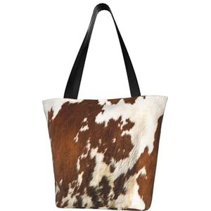 BeNtli Schoudertas, canvas draagtas grote tas vrouwen casual handtas herbruikbare boodschappentassen, rood en wit koeienhuid, zoals afgebeeld, Eén maat