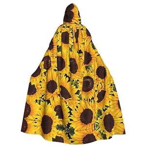 WURTON Gele zonnebloemen carnaval cape met capuchon voor volwassenen, heks en vampier cosplay kostuum, mantel, geschikt voor carnavalsfeesten