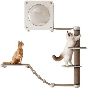 Feandrea Clickat Oasis PCK900T66 Klimwand voor katten, kattenmeubel, set van 5 stuks, hangmat, krabzuil, kattenmand, onderdelen verwisselbaar, wasbaar, havervlokkenbruin-koffiebruin