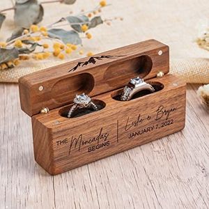 KEMEILA Gepersonaliseerde Houten Ring Doos, Sieraden Ring Box, Houten Ring Box voor Wedding Proposal Engagement