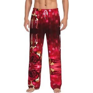Dexnel Wijn En Rode Rozen Zachte Pyjama Broek Voor Mannen,Klassieke Slaapbroek Comfortabel, Polyester Pyjama Broek Met Zakken, Wit, S