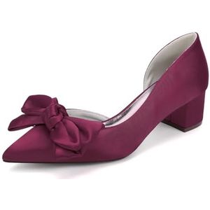 GHSIRUEU Dames lage blokhak met dikke hak, holle zijkant, gesloten puntige neus, comfortabele instappers met strik voor dames,Burgundy,35 EU