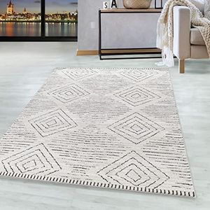 Woonkamer tapijt ROKKO Laagpolig tapijt Berber-stijl patroon optiek, kleur:Room, Groote:120x170 cm