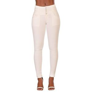 Jeans Dames Push-up stretch skinny jeans met hoge taille (42, Wit)