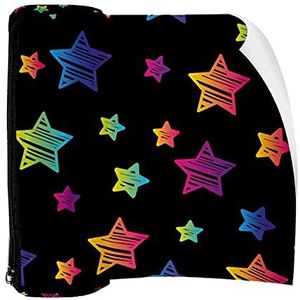 Potlood Case Pen Tas Houder met Rits Coin Organizer Tassen Make-up Cosmetische Pouch voor Vrouwen Tiener Meisjes Jongens Kinderen, Bling Kleurrijke Sterren Patroon Zwarte Achtergrond