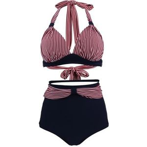 Bikiniset voor dames met ruches en bikini, badpakken, grote maten, dames, hoge taille, halterbikini, geplooid, tweedelige badmode, C-1991-580050469890, L