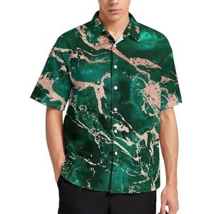 Groene smaragd rose goud marmeren textuur zomer heren shirts casual korte mouw button down blouse strand top met zak M