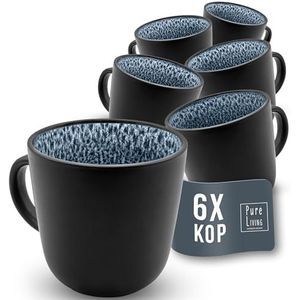 Van Well Vario Set 6 koffiekopjes, porseleinen, vrolijke kleuren, onderhoudsvriendelijk, vaatwasser- en magnetrongrijs, 300 ml