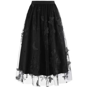 Zwierige rok vlinder geborduurde tule rokken voor vrouwen geplooide mesh rok a-lijn elastische hoge taille rok lange rokken
