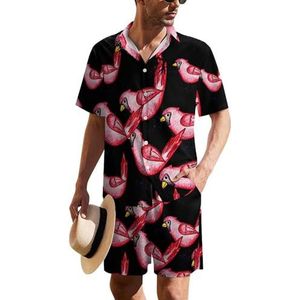 Cardinal-Red-Birds Hawaiiaanse pak voor heren, 2-delige strandoutfit, shirt en korte broek, bijpassende set