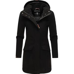 MARIKOO Leilaniaa Winterjas voor dames, warme wollen jas met capuchon, XS-XXL, zwart, XS